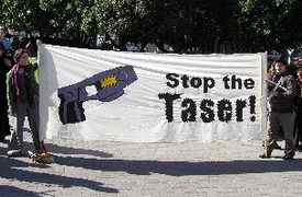 Stop the Taser protest banner
