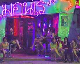Karaoke bar with girs waiting