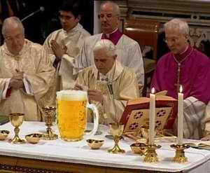 Pope with large beer